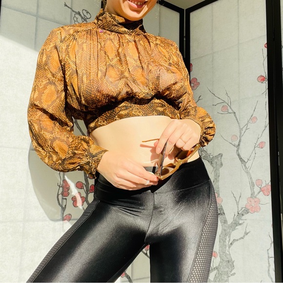 Zara Python Gold Dramatic Balloon Sleeves Sheer Crop Top - Picture 15 of 16